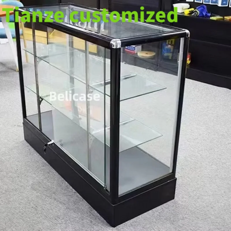 

(Customized) store glass show with LED light smoke shop display cabinet showcase sturdy aluminum frame floor displa