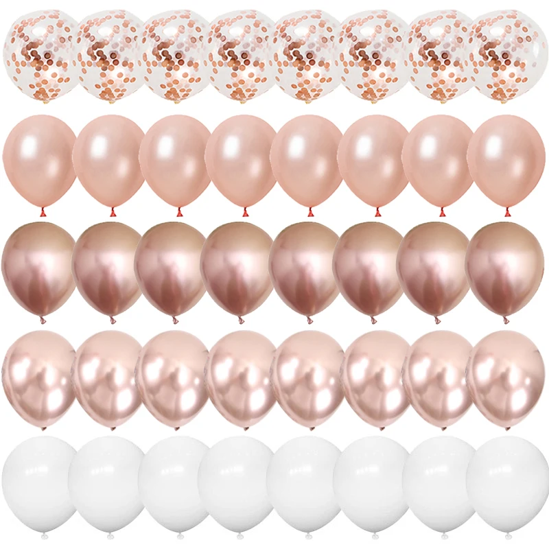 40pcs Rose Gold Confetti Latex Balloons Happy Birthday Party Decorations Adult Kids 1 2 3 5 10 14 15 18 30 35 40 50 60 Year Old