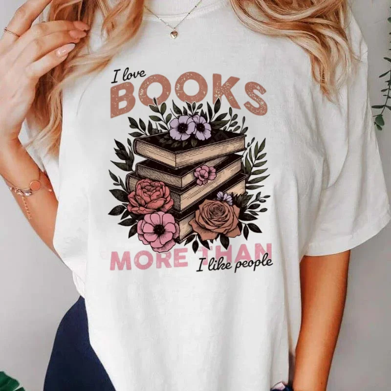 Mode Boeken Bloem Dames Bedrukt Cartoon T-shirt Jaren '90 Schattig Zoet Korte mouw Gedrukt Casual Patroon O-hals Normaal T-shirt