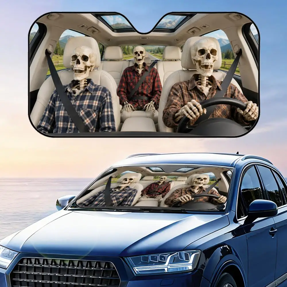 

Skeleton in Farmer Shirt Sun Visor Car Windshield Sunshade UV Protection Reflective Foldable Heat Insulation Cover