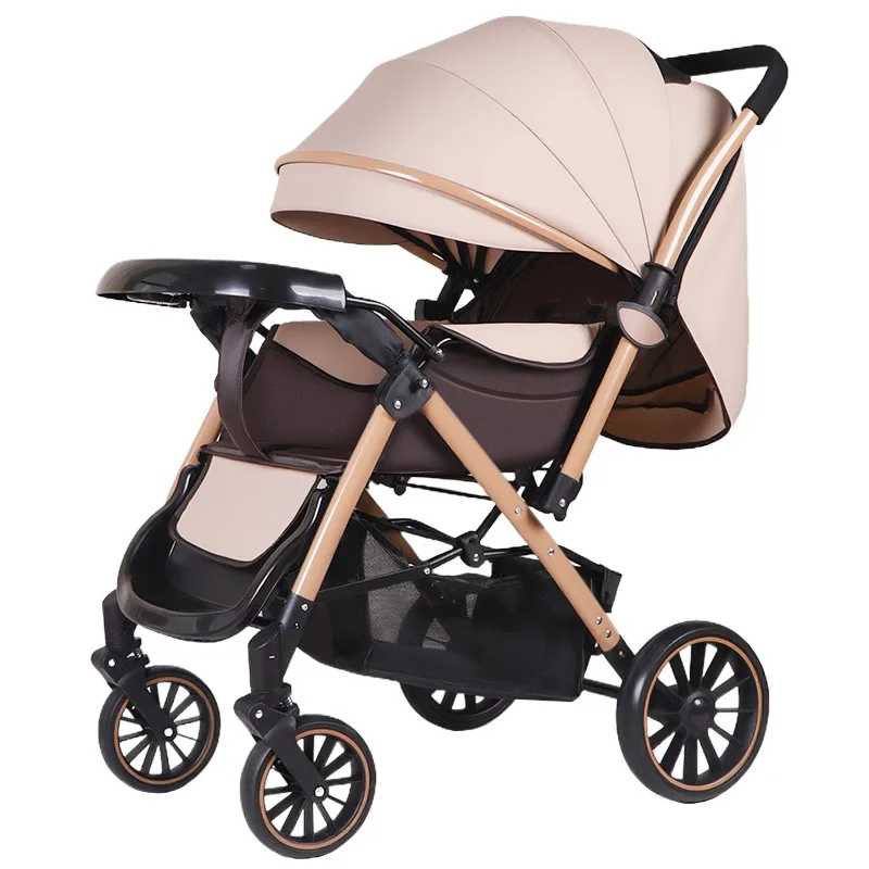 عربة أطفال قابلة للطي خفيفة الوزن في اتجاهين كرسي يدفع باليدين يمكن طيها بسهولة بزر واحد ممتص للصدمات للأطفال الرضع