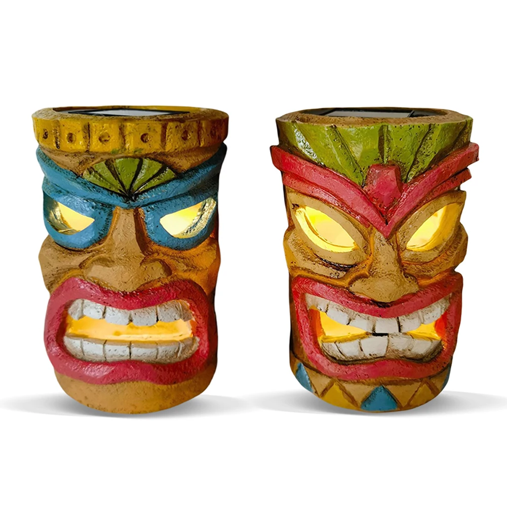 Tiki Stand Met Flikkerende Ogen Led Licht Met Licht Tiki Hoofd Tuin Decor Hawaiian Tiki Ornament Patio Zwembad Tuin Zomer Decor