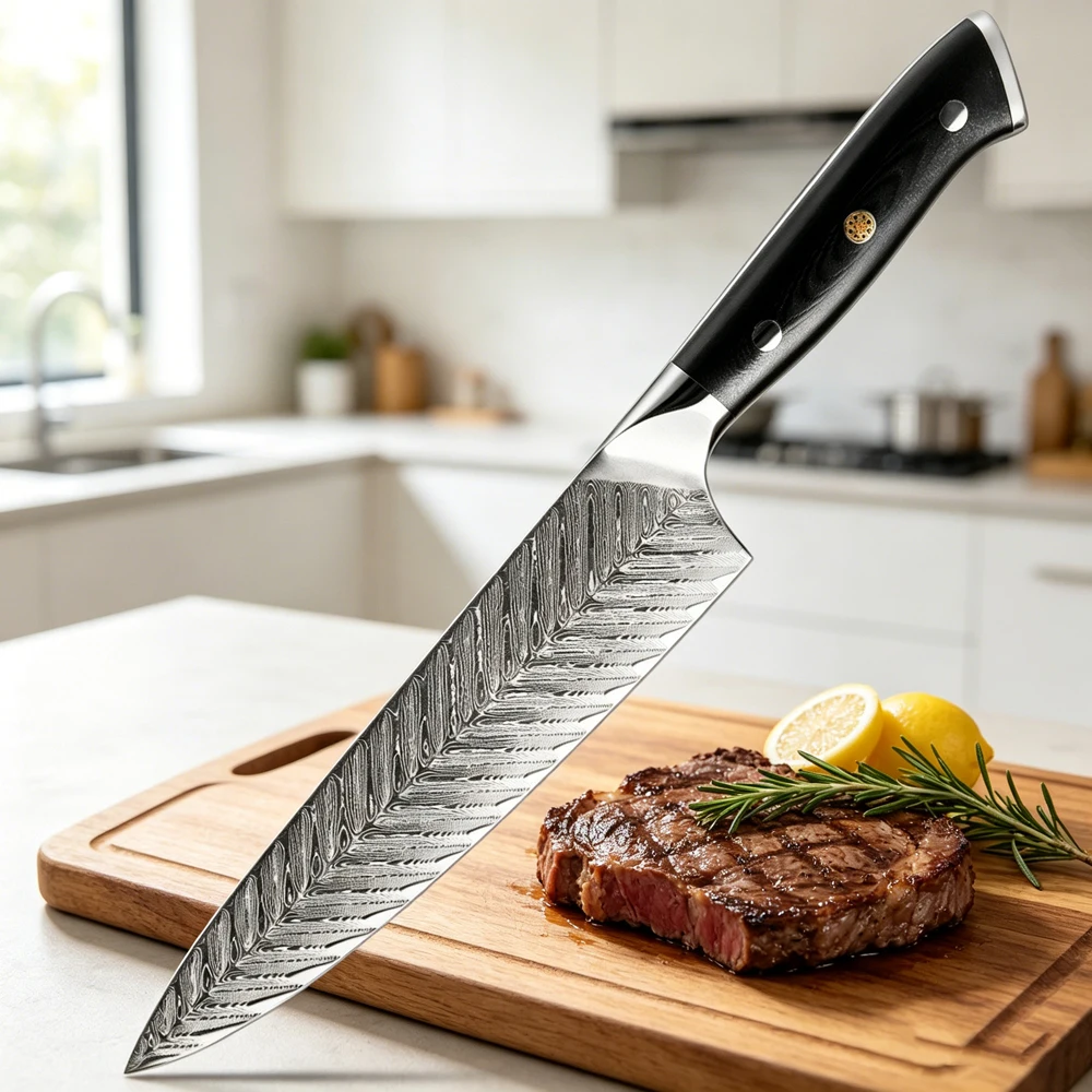 

Японский поварской нож XITUO, 8 дюймов, кухонный нож из дамасской стали (67 слоев), профессиональный нож для нарезки, черная рукоятка G10, нож для сашими, тесак