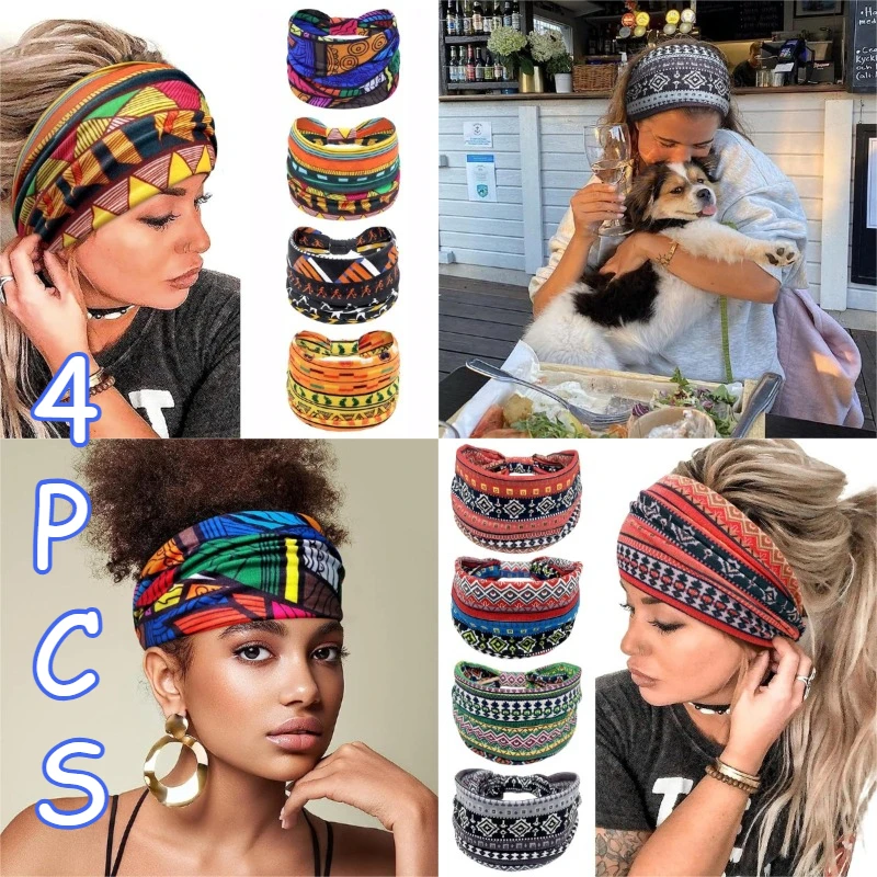 

4 Pcs Ultra-Wide Ladies Elastic Knot Cross Yoga Sports Hairband Stylish Hair Accessory Headband for Fitness Enthusiasts Bohemian