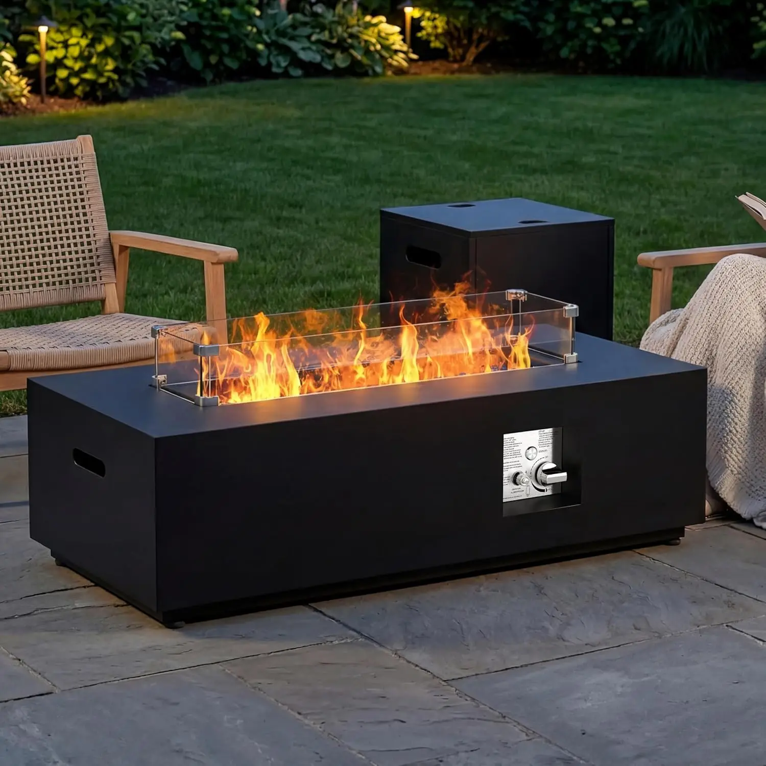 

42in Rectangular Propane Fire Pit Table 50000BTU Fireplace with Wind Guard Lid Rocks Cover for Outside Patio 42in, Customized