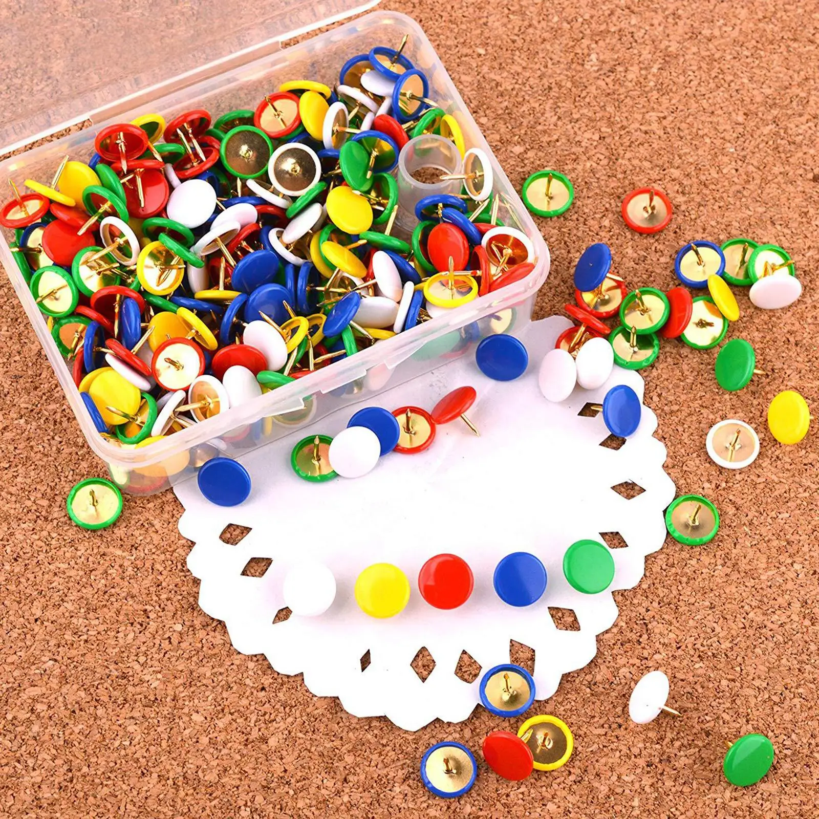 Push Pins count Tacks Marking Pins with Storage Box, Plastic Flat Head, 10 Assorted Colors