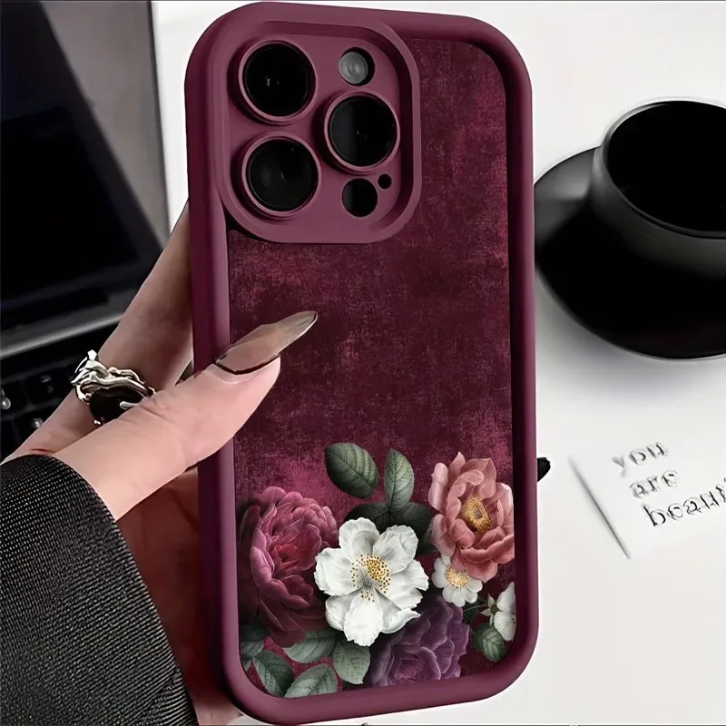 Funda de Silicona Suave con Diseño Floral Retro para iPhone 15Pro 17 16 14 13 12 11 Pro Max XS XR 7 8 Plus SE2 16E