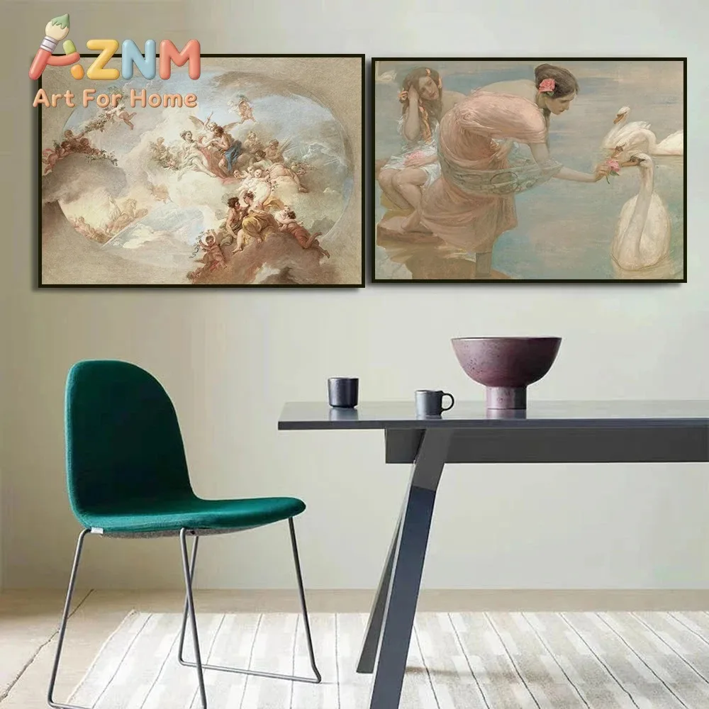 Vintage Woman Reading Scene Painting Gallery Bird Canvas Posters Victorian Women Portrait Prints Country Wall Art Decor