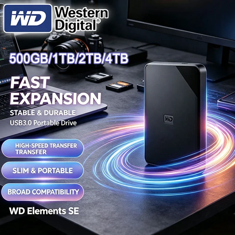 Western Digital Portable HDD WD Elements Series USB3.0 External Hard Disk 1TB 2TB 4TB 2.5 Inch Mobile Drive For Laptop Desktop
