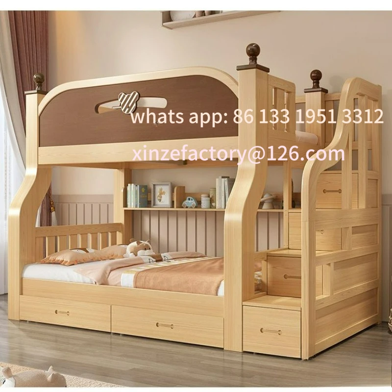 Upper and lower beds Bunk  Solid wood multi-functional children's Small apartment type child and motherThickened