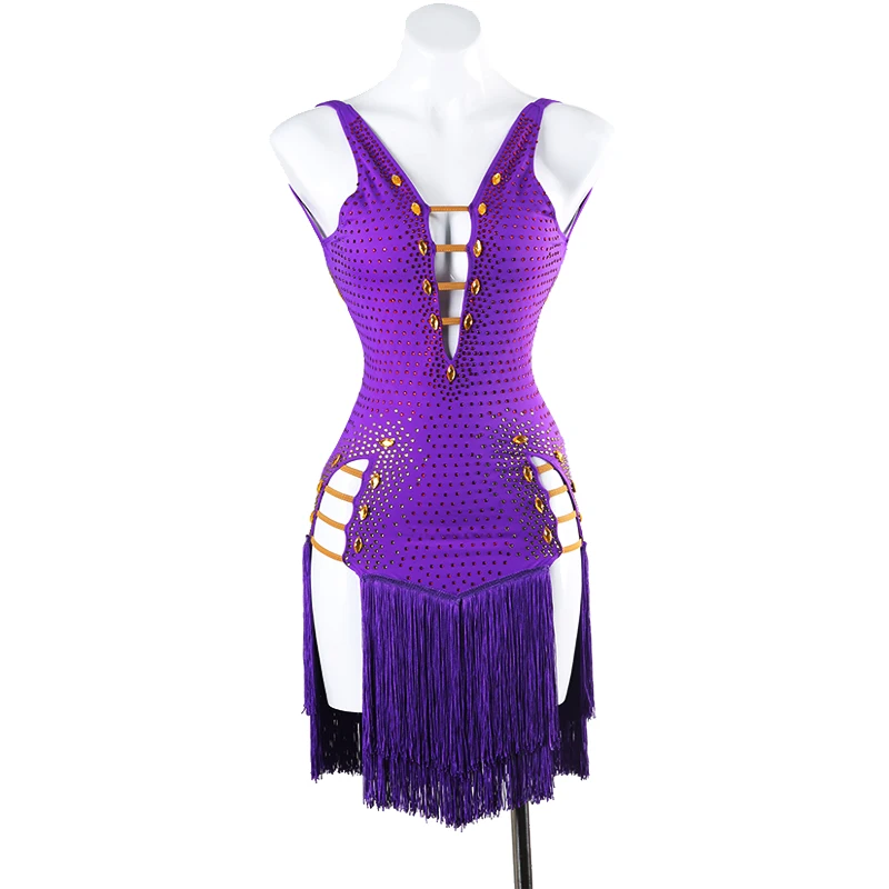 

New Purple Adult Women Latin Dance Tassel Competition Dress Sexy Ballroom Show Clothes Costume Ladies Evening Wear Bodycon Skirt