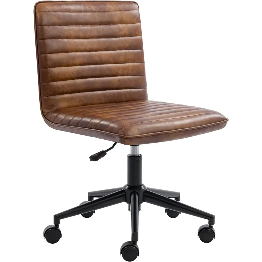 Armless Office Desk Task Chair Faux Leather Upholstered Task Teen Desk Mid-Back 360° Swivel Adjustab