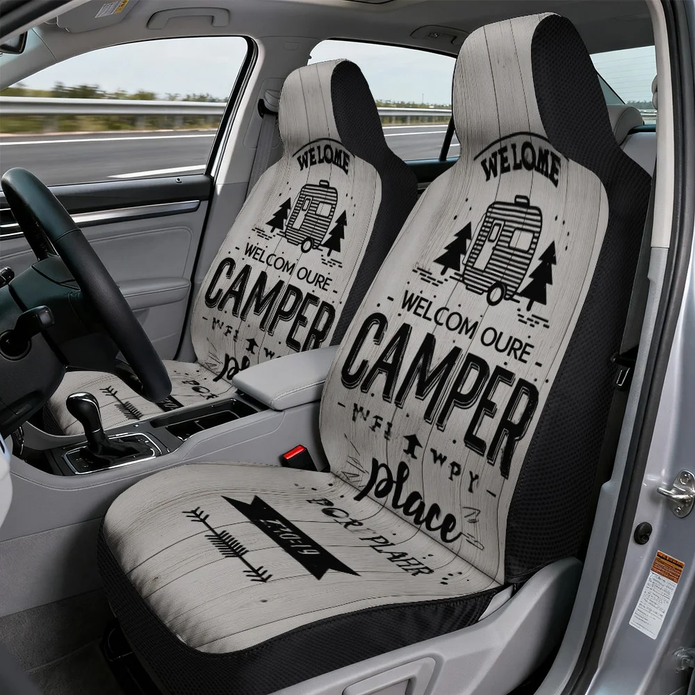 2D Flat Printing, 2pcs Auto Seat Covers One Size, Welcome To Camper Place Pattern, Soft And Comfortable Seat Covers, Washable In
