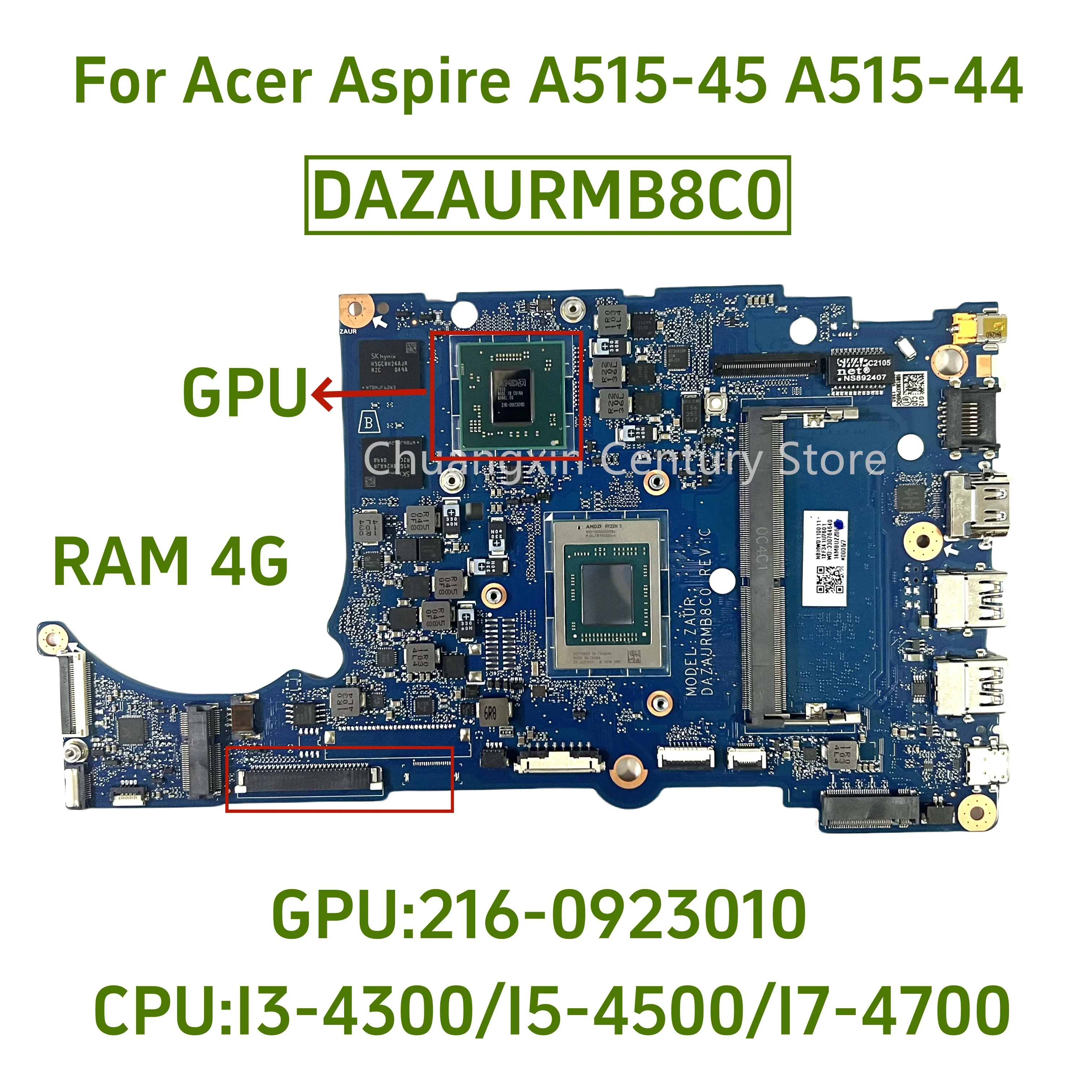 DAZAURMB8C0 is applicable to Acer Aspier 5 A515-45 laptop optional R3 R5 R7 CPU GPU 216-0923010 RAM 4G  100% test OK shipment