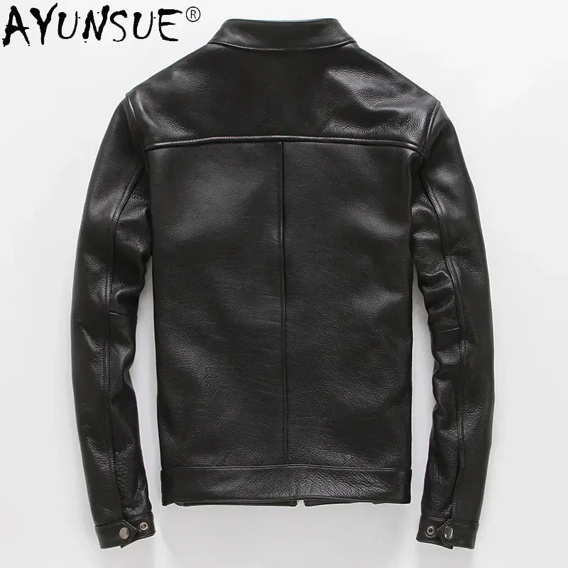 AYUNSUE Real Cow Leather Jacket Men Spring Autumn Short Genuine Cowhide Motorcycle Bomber Slim Fit 2025 KJ6740