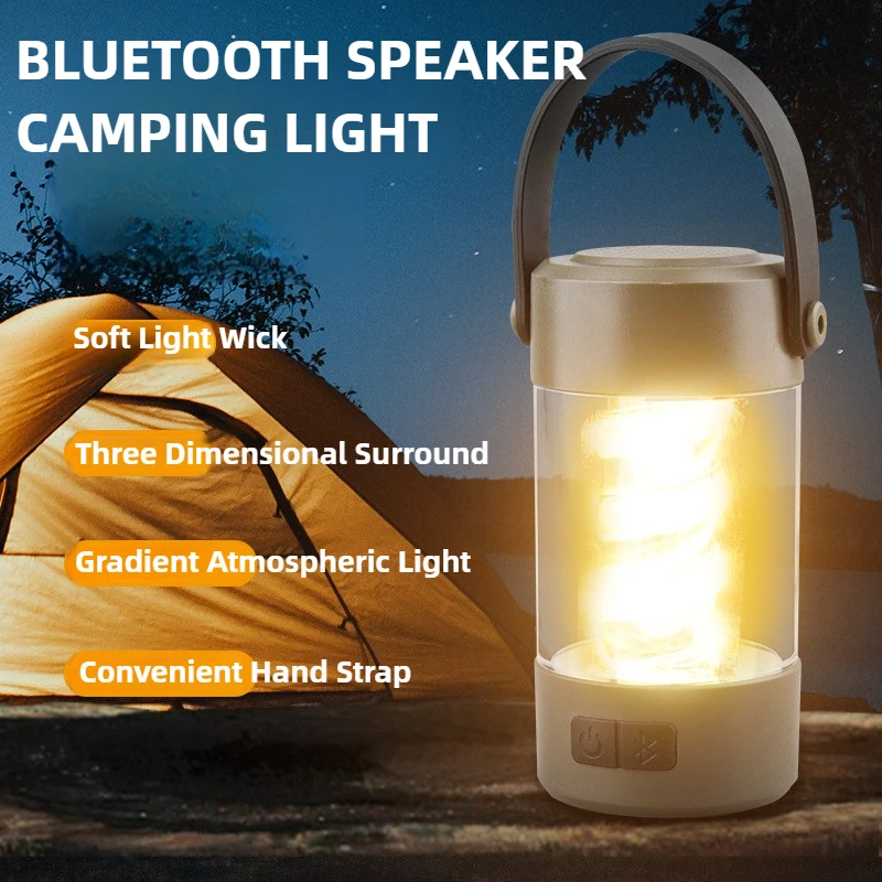 

Перезаряжаемый фонарь для кемпинга, уличный водонепроницаемый Bluetooth-динамик с подставкой, портативная лампа для палатки, бесступенчатое затемнение, окружающий свет