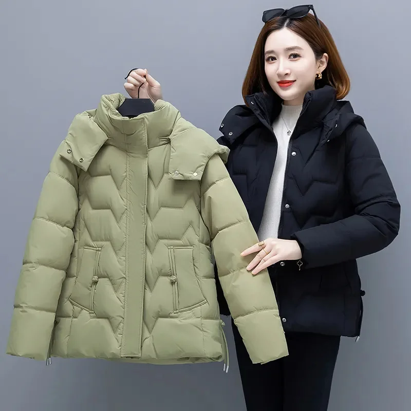 Middle aged mother Short Jacket 2025 Winter New Women's Down cotton Jackets Women Thick Hooded Coat Oversized Casual Outwear