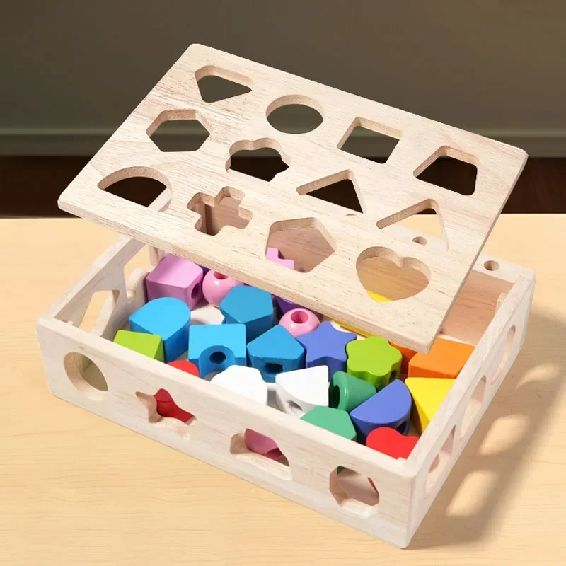 5 in1 Montessori Giocattoli di legno Forma di colore Blocchi cognitivi Gioco di smistamento abbinato Giocattoli educativi precoci con perline Regalo per i bambini