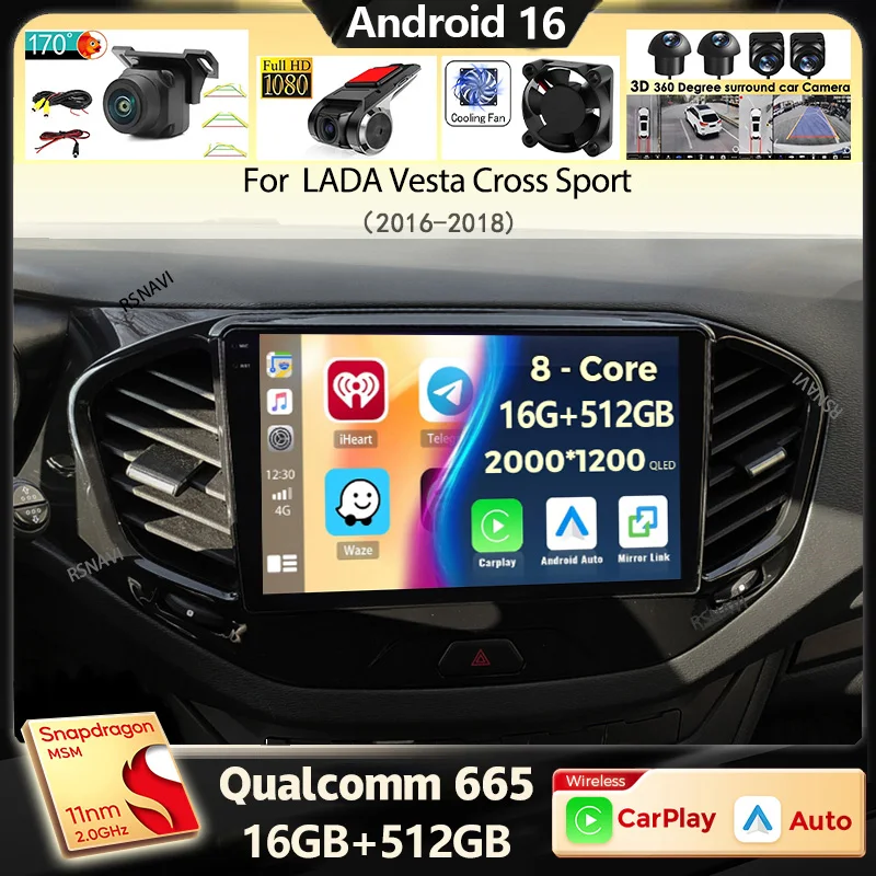 Android 16 Carplay Auto 2 din Car Radio For LADA Vesta Cross Sport 2015-2019 GPS Navigation Multimedia Video Player 2Din Stereo