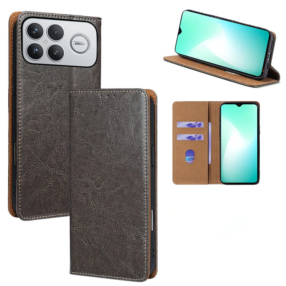

Premium Genuine leather Phone Case For Xiaomi Poco F8 F7 Ultra F6 F5 Pro F4 GT RFID Flip Fall prevention card slot wallet cover