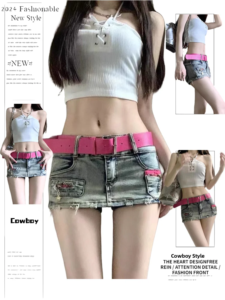 

Sexy Low Waist Denim Skirt Ultra-Short Skirt Women's Summer Club Y2K Bodycon Half-length Pants Skirt for Trendy Girls