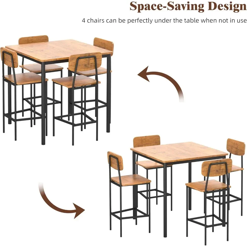 Kitchen Table and Chairs for 4, Dining Table Set for 4 with Space-Saving Design, Industrial Dining Room Table Set