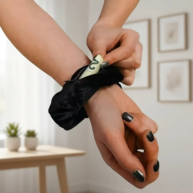 1/2pcs Velvet Hair Scrunchie with Pocket, Zipper Elastic Hairband Suitable for Storing Keys, Cash, Lipstick and Eleven Festivals
