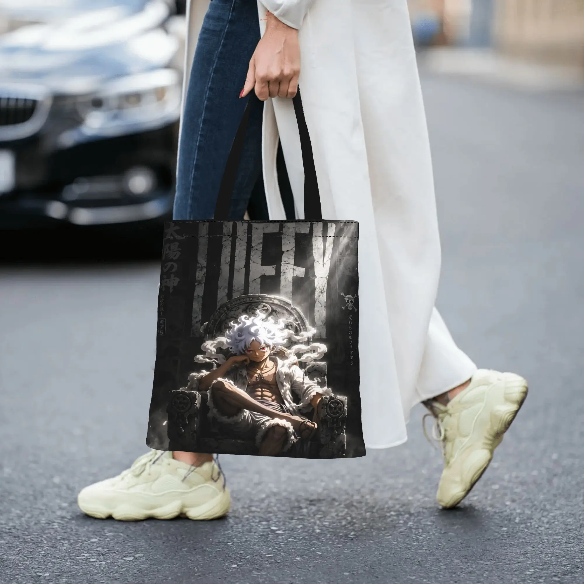 Customized One Piece Monkey D Luffy Women's Bag Shopping Bag Reusable Double Sided Canvas Tote Bag Shoulder  Handbag