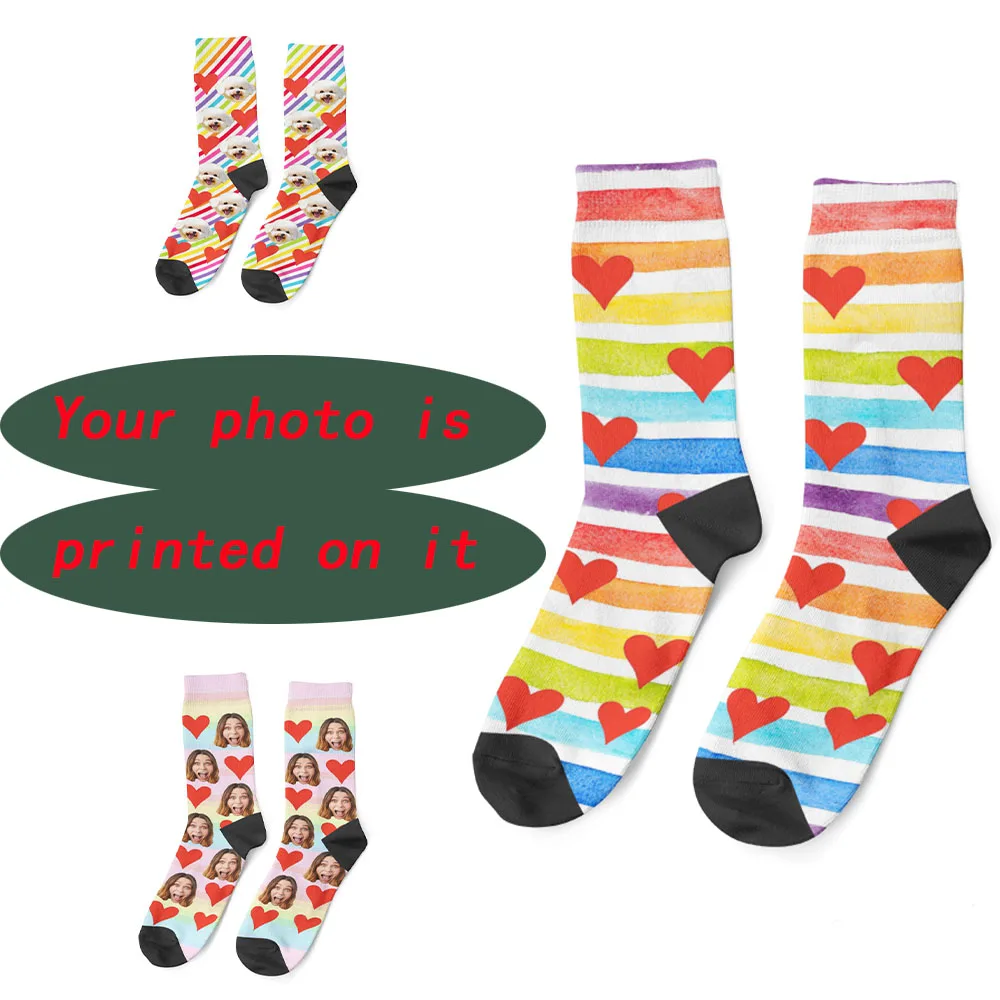 

Face love rainbow socks custom socks with face personalized photos pet picture socks custom socks holiday gifts unisex