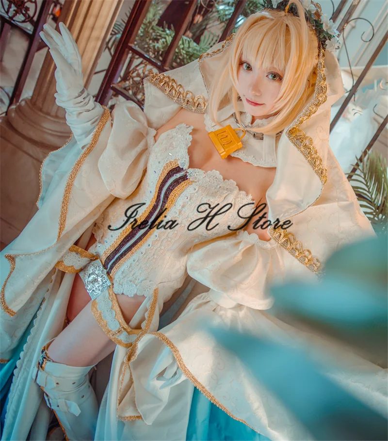 

Irelia H Store FATE/EXTRA CCC Saber Nero Cosplay FGO Nero Stage 3 Bride Cosplay Costume Luxe dresses summer dress customized