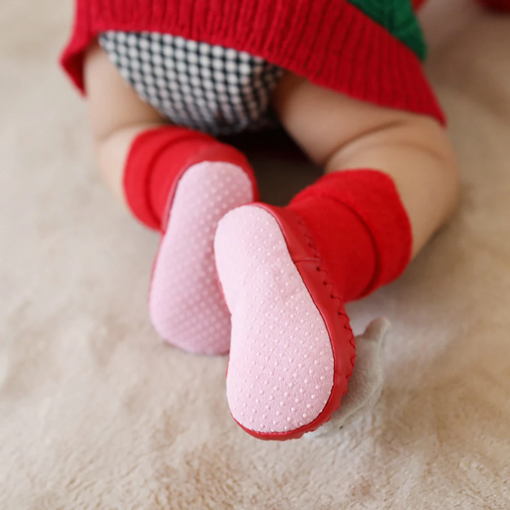 

1Pair Christmas Baby Socks Warm Soft Comfortable Footwear Blue Fawn Pattern Non-Slip Floor Socks Kids Toddler Gift