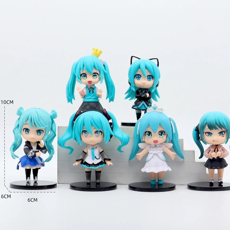 Anime nieuwe hatsune miku figuur mini karakter ornamenten kawai hatsune tafeldecoratie voor thuis volwassen speelgoed kind gift 6 stks/set