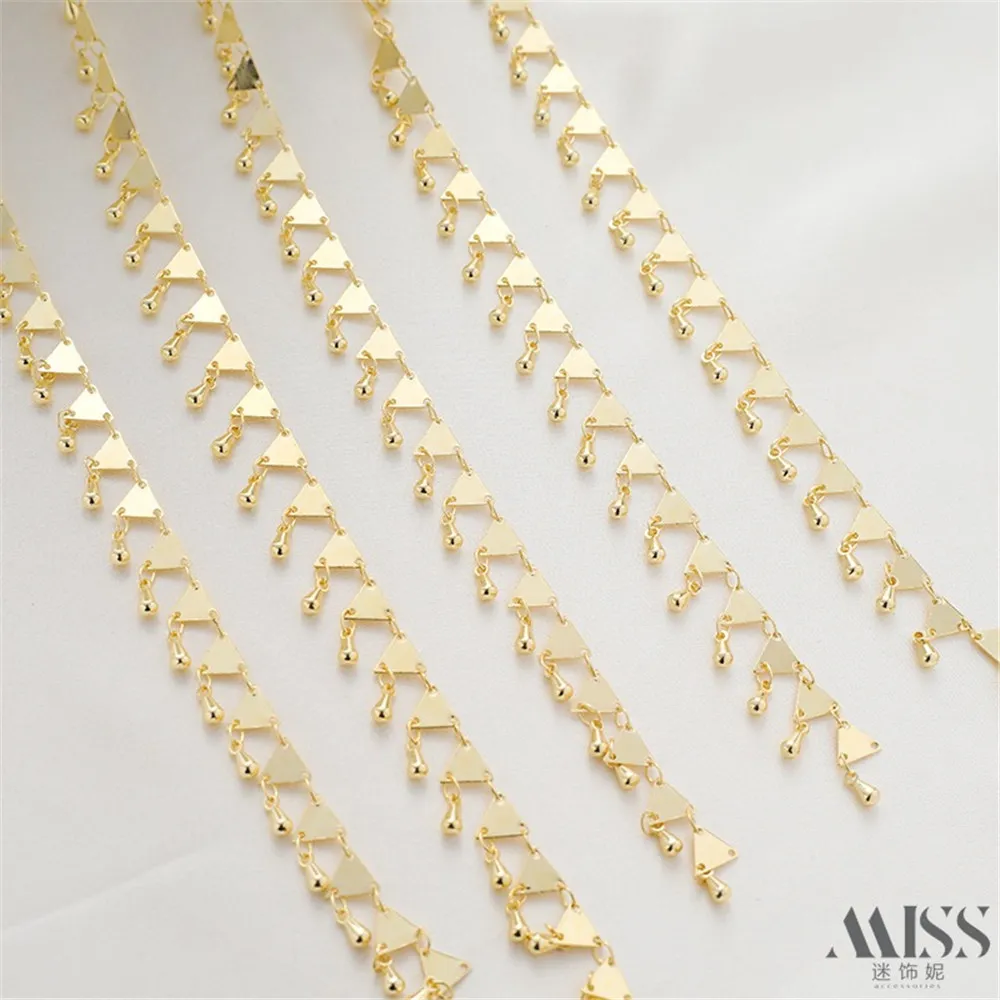 14K Gold-wrapped Triangle Hanging Water Droplets Handmade Chain Loose Chain DIY Bracelet Necklace Earrings Jewelry Accessories