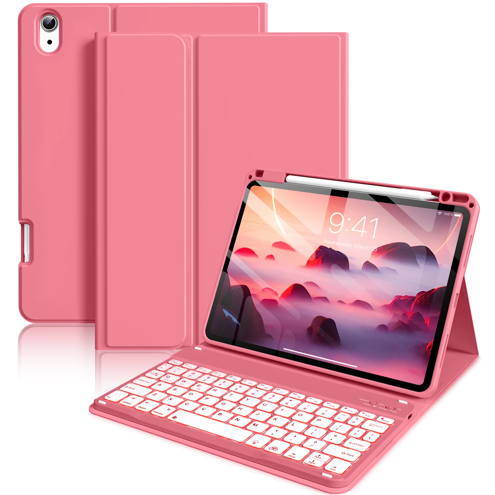 

Чехол ZOYU с клавиатурой для iPad Air 11 дюймов M3/M2 2024/2025, iPad Air 5-го/4-го поколения с держателем для карандашей, 7-цветная клавиатура с подсветкой