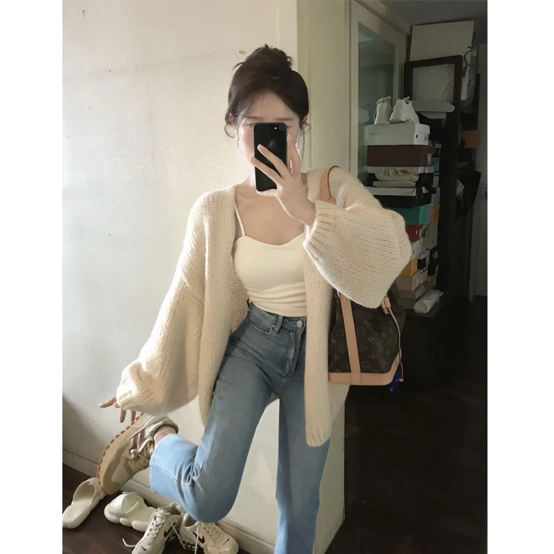 

Ladies' Knitted Open Cardigan Sweater Soft Cozy Loose Sle Autumn Winter Faion V-Ne Long Sve Warm Thermal Top