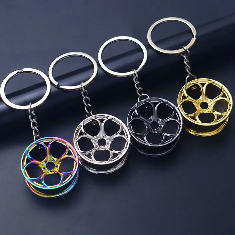 Metal Keychain Car Wheel Petal Hub Key Chain Auto Repair Parts Car Mini Tire Wheel Keyring 4 Color Mini Cooper Keychain llaveros