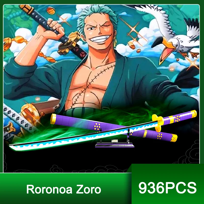 

936PCS Anime Roronoa Zoro Sword Model Building Blocks Swordsmen Simulation Katana Samurai Knife Weapon Assemble Bricks Gifts Toy