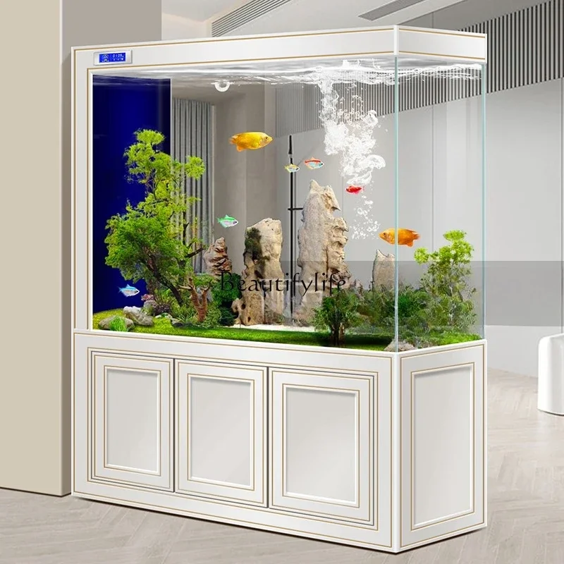 

05-*Fish tank living room household entrance screen partition ultra-white glass large ecological bottom filter aquarium