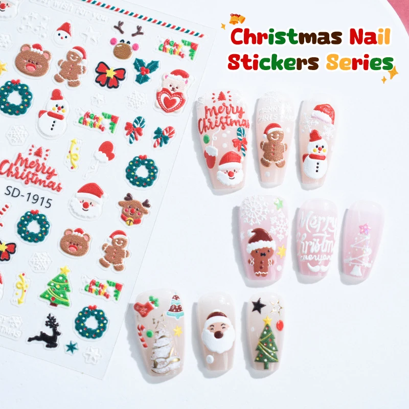 Świąteczne Urocze Naklejki na Paznokcie z Kokardkami, Świętym Mikołajem, Bałwanem, Choinką, Łosiem i Płatkami Śniegu, Świąteczne Słodkie Naklejki do Manicure