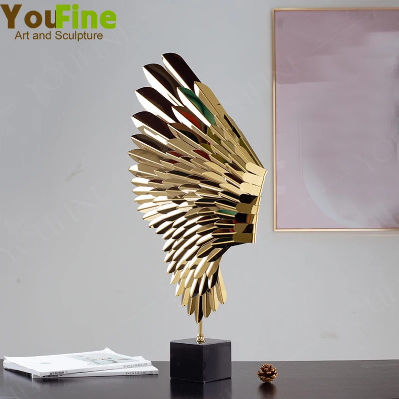 Angel Wings Metal Sculpture Angel Feather Statue Golden Modern Art  Wing Sculptures Home Hotel Lobby Club Decor Luxury Present