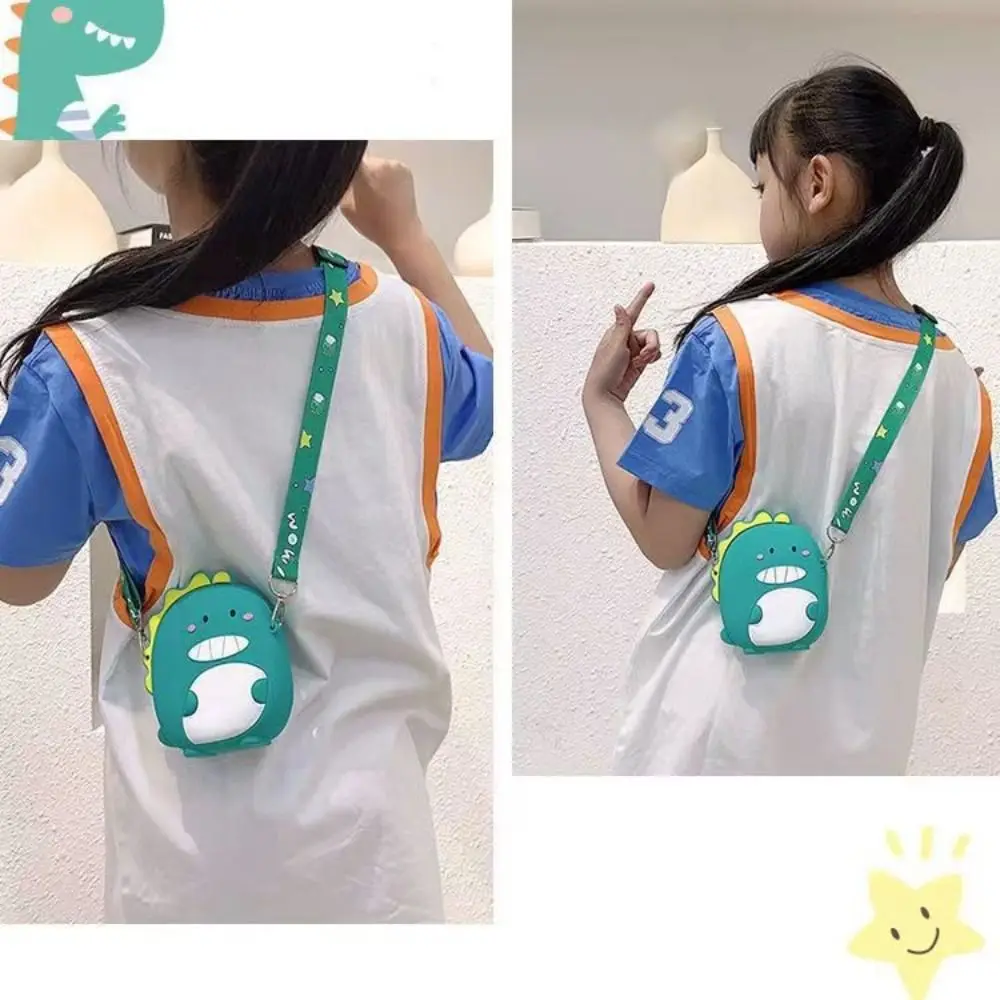 Cartoon Dinosaur Crossbody Bag Children Silicone Phone Pouch Shoulder Bags Satchel Girls Lovely Purse Animal Handbags Wallets