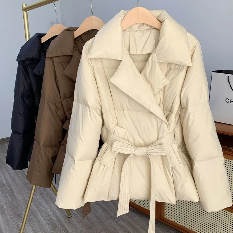 Winter Down Cotton Jacket Women Loose Cotton Padded Coat Puffer Jacket Warm Parka Coat Ladies With Belt Female Outwear