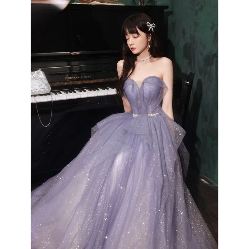 GIYSILE Light Luxury Purple Banquet Evening Gown Host Performance Clothes Wedding Photo Dresses Formal Dress Women Elegant