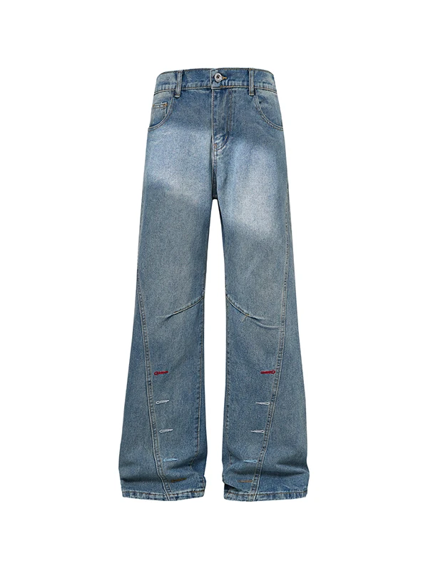 Calças Jeans Vintage com Bordado em Patchwork da Série Salt para Homens e Mulheres, Estilo Casual para Primavera, Outono e In...