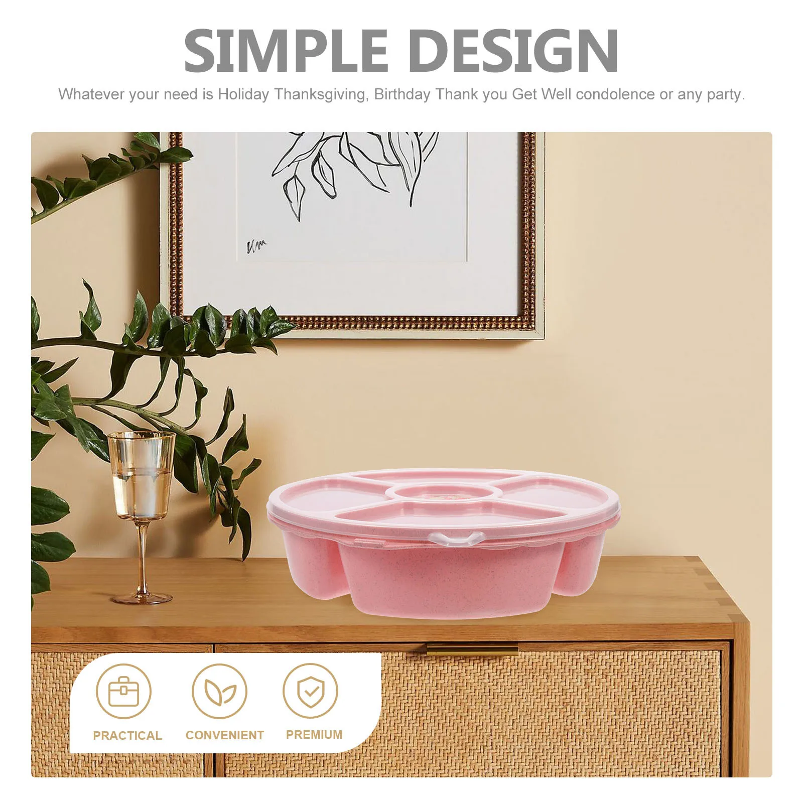 

6 Compartments Fruit Tray with Lid Plastic Snack Tray Multi Section Serving Dish for Party Appetizers Snacks