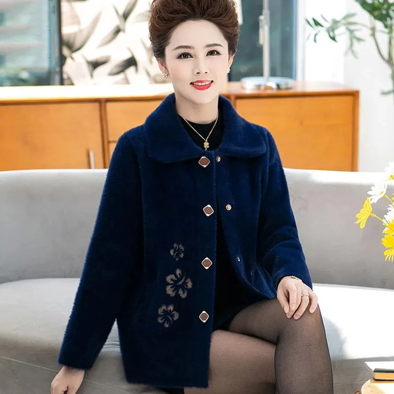 Mother Winter Jacket 2022New Elegant Imitation Mink Velvet Sweater Coat Fashion Short Cashmere Knitted Cardigan Jacket For Womem