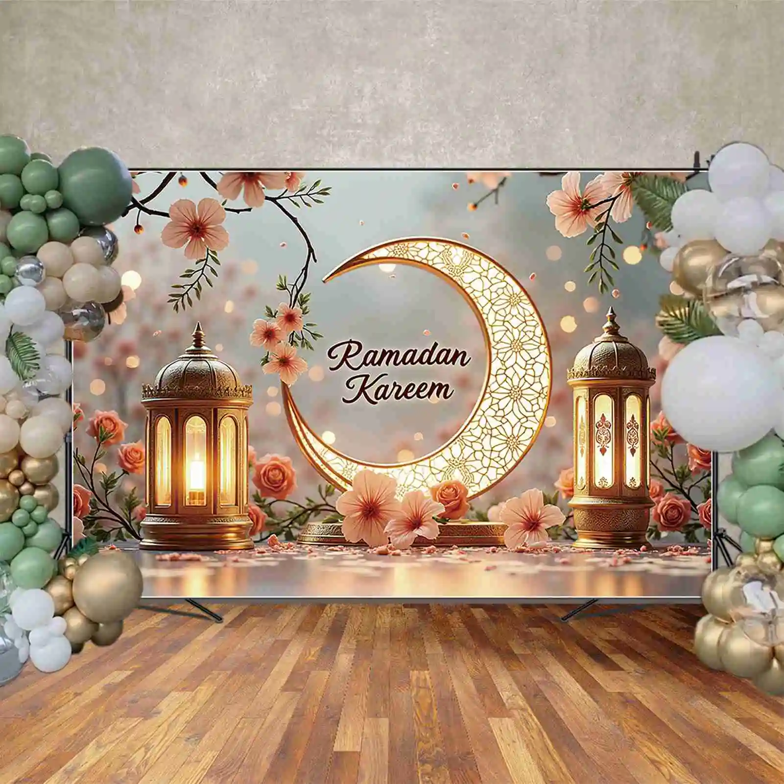MOON.QG 2025 عيد الفطر خلفية رمضان مبارك خلفية المسجد الإسلامي فانوس زينة الحفلات استوديو الصور راية ملصق