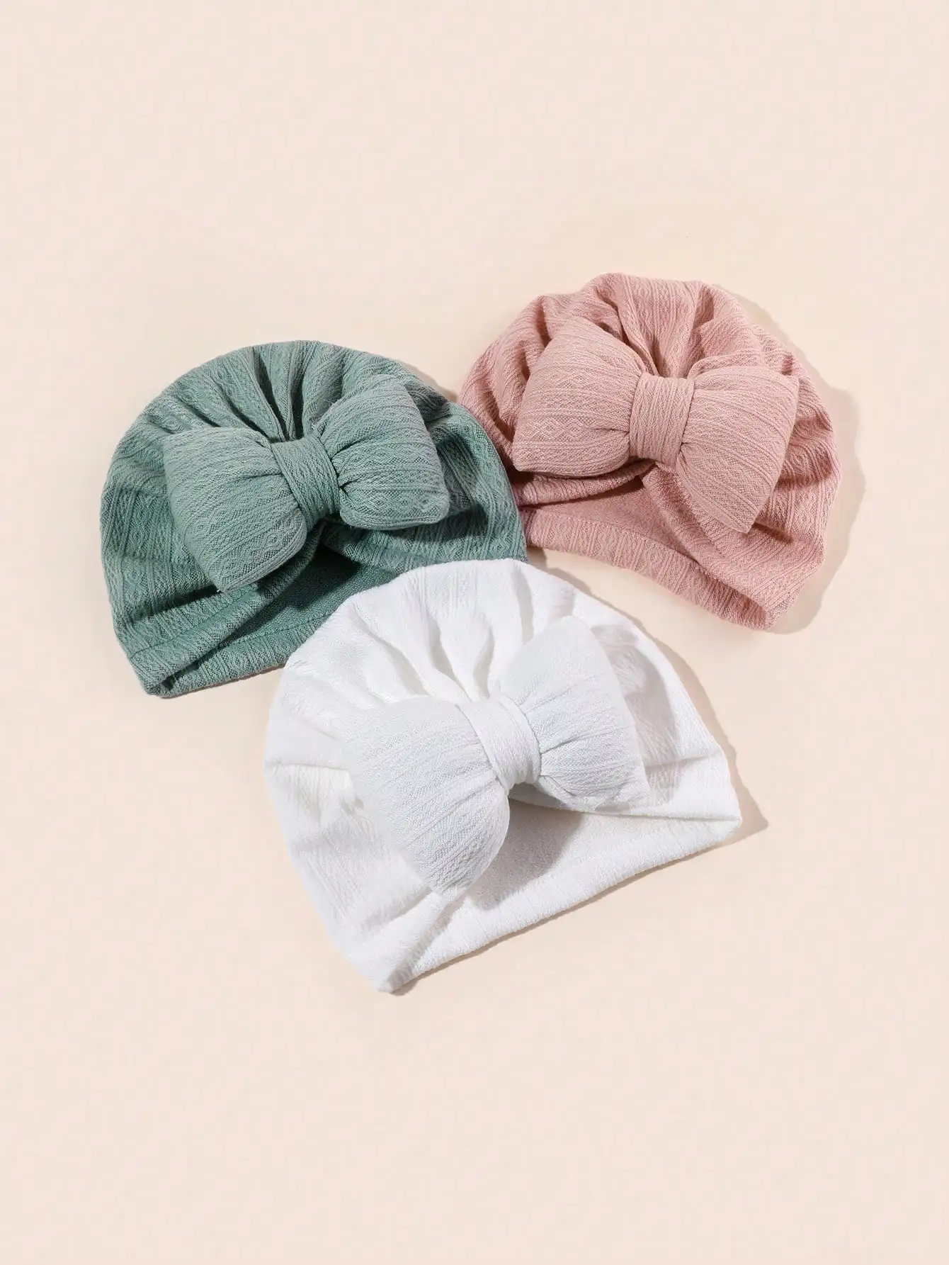 3pcs/set Lovely Bowknot Knitted Baby Hat Cute Solid Color Baby Girls Boys Hat Turban Soft Infant Cap Pillow Beanies Head Wraps