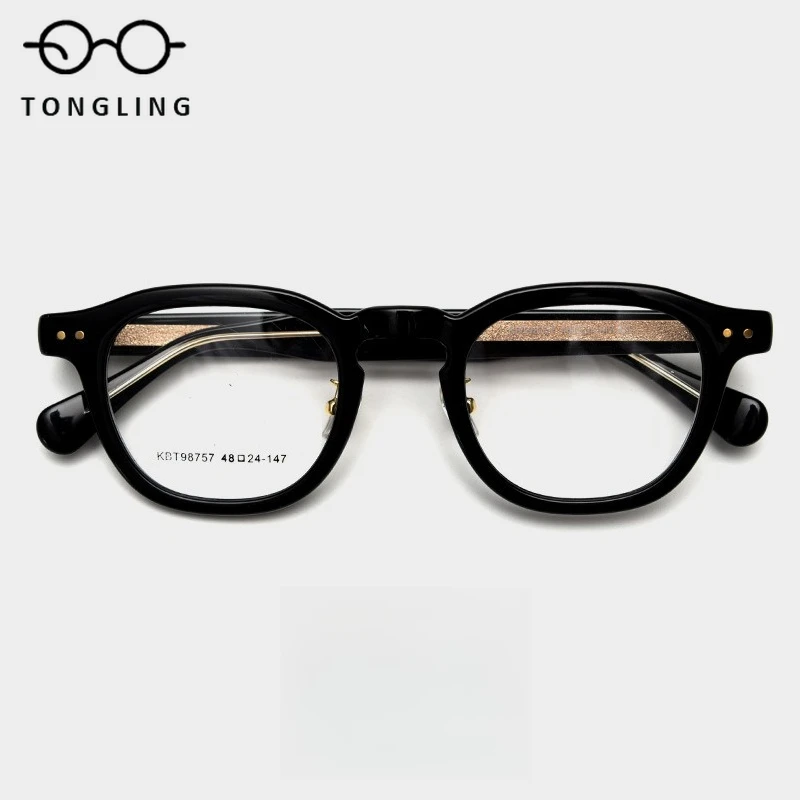 最高品質の男性用手作り高級アセテート高級レトロ女性用太縁フレームカジュアル個性的な芸術的な通勤用フレーム