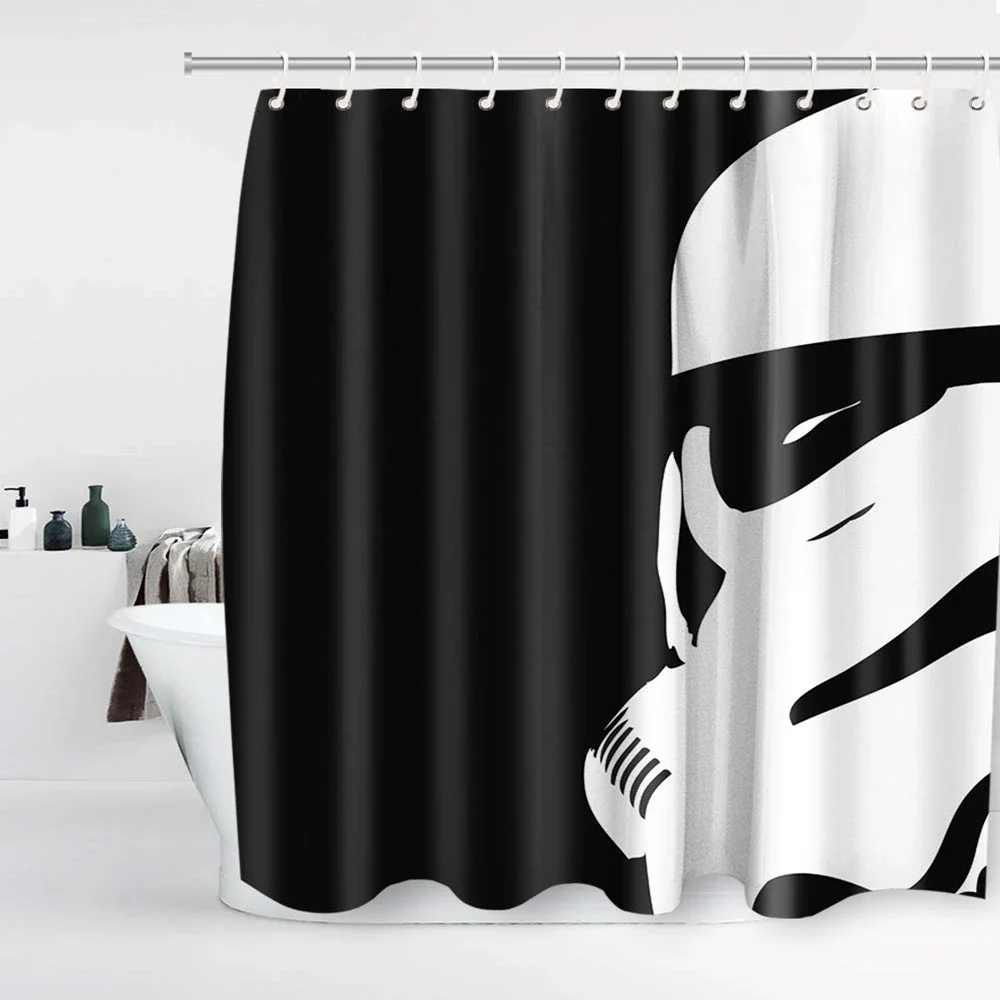 

Grey Black and White Warrior Silhouettes Shower Curtains with Hooks Waterproof Fabric Ninja Bathroom Curtain Bathtub Decoration